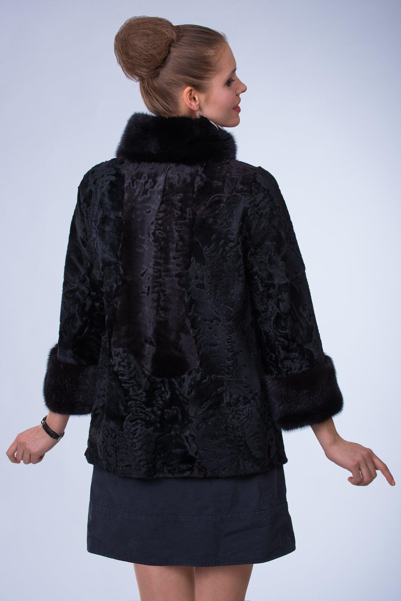 Куртка из каракульчи с отделкой из норки фото