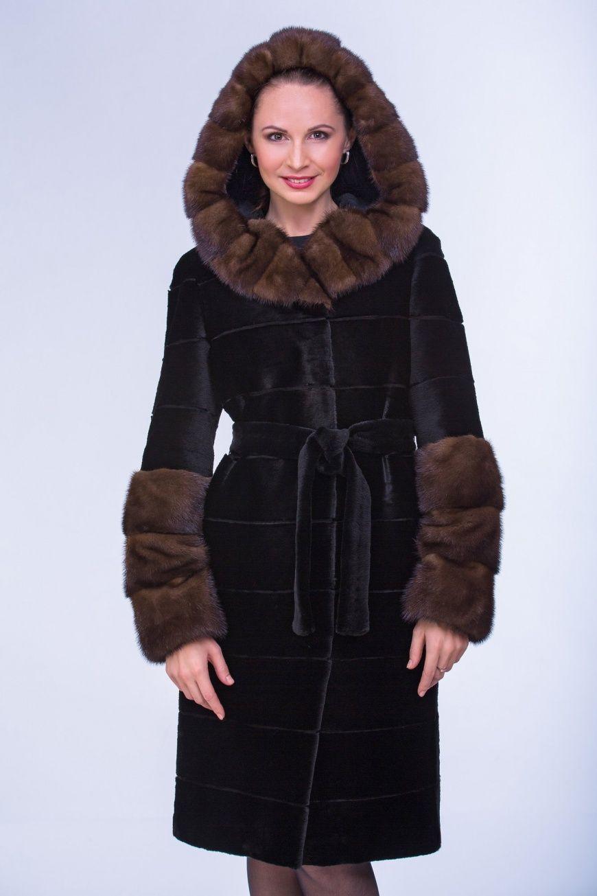 Бобровая шуба  с капюшоном фото