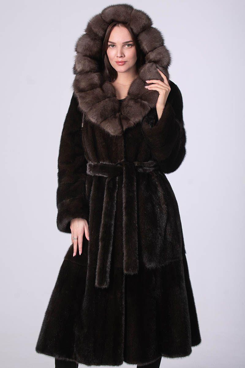 Норковая шуба с капюшоном из соболя фото