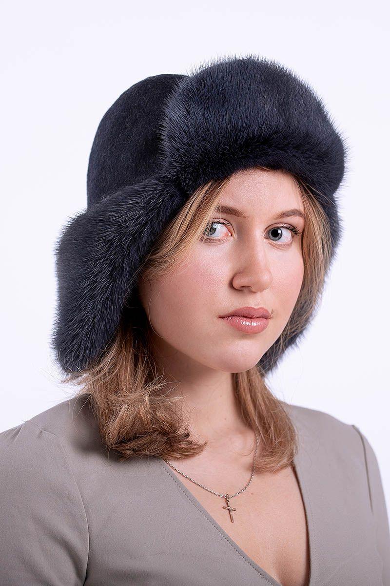 Ушанка с отделкой из норки фото