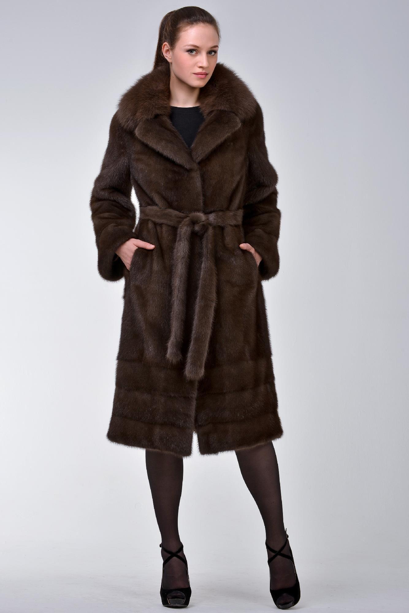Норковая шуба с воротником из куницы фото