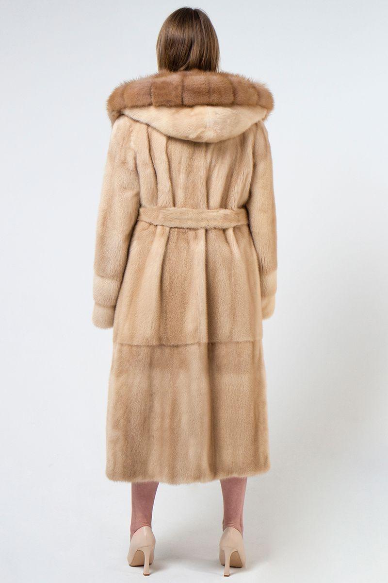 Норковая шуба с капюшоном из куницы фото