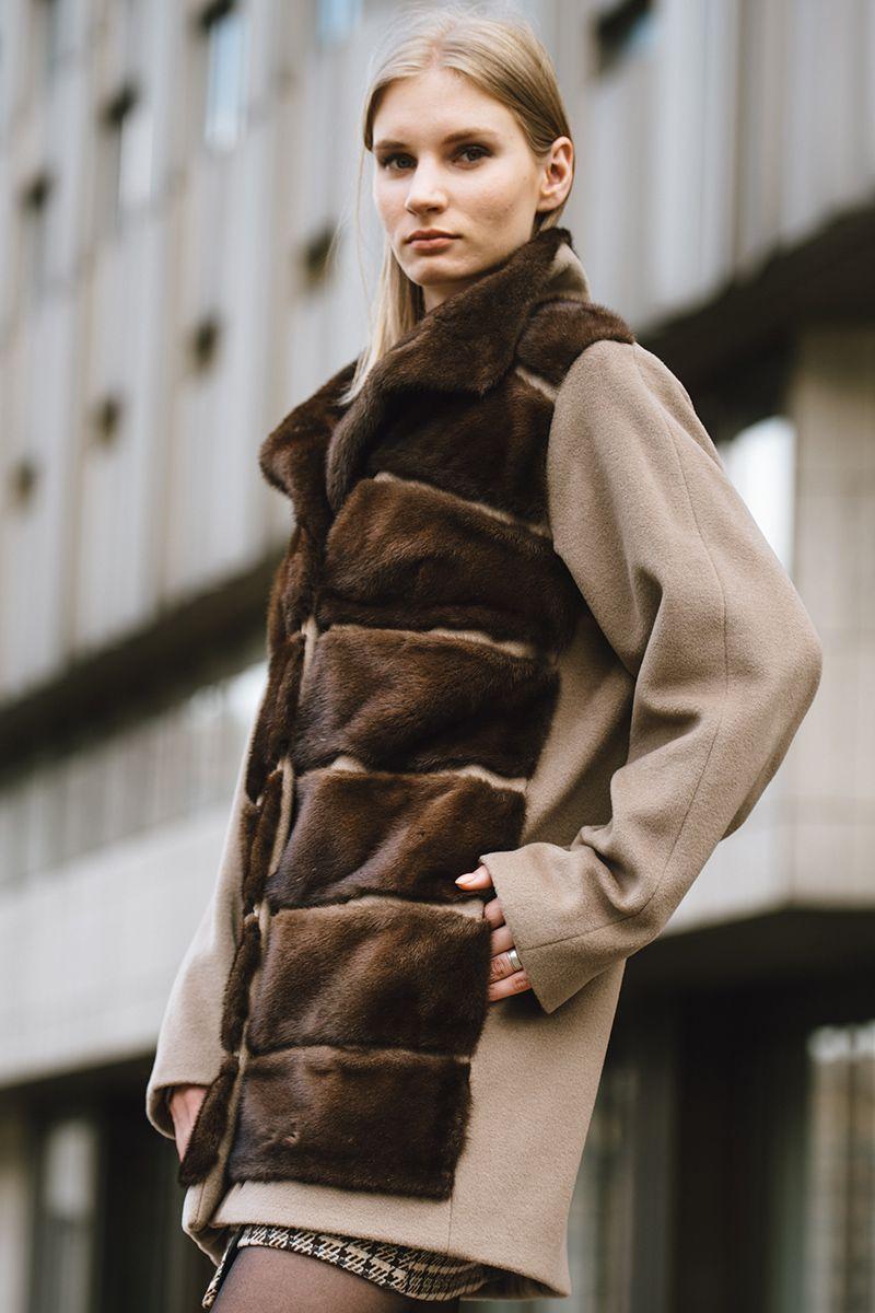 Пальто из кашемира с норкой фото