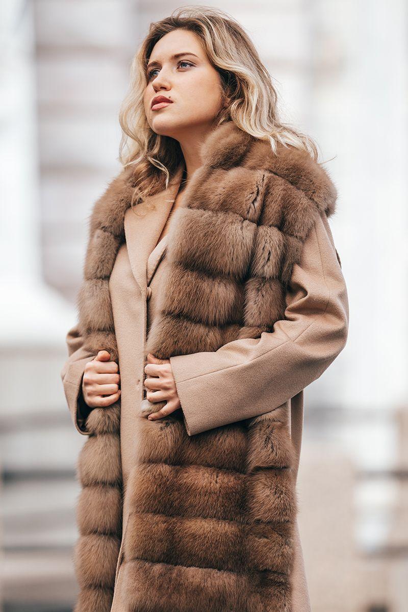 Двойка (жилет из куницы +пальто из кашемира) фото