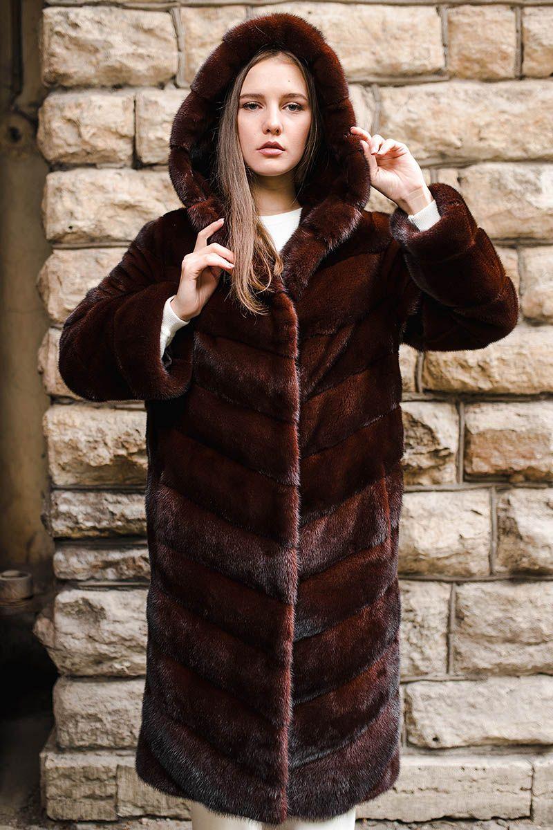 Шуба из норки с капюшоном фото