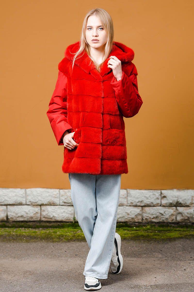 Куртка из норки с элементы из ткани фото