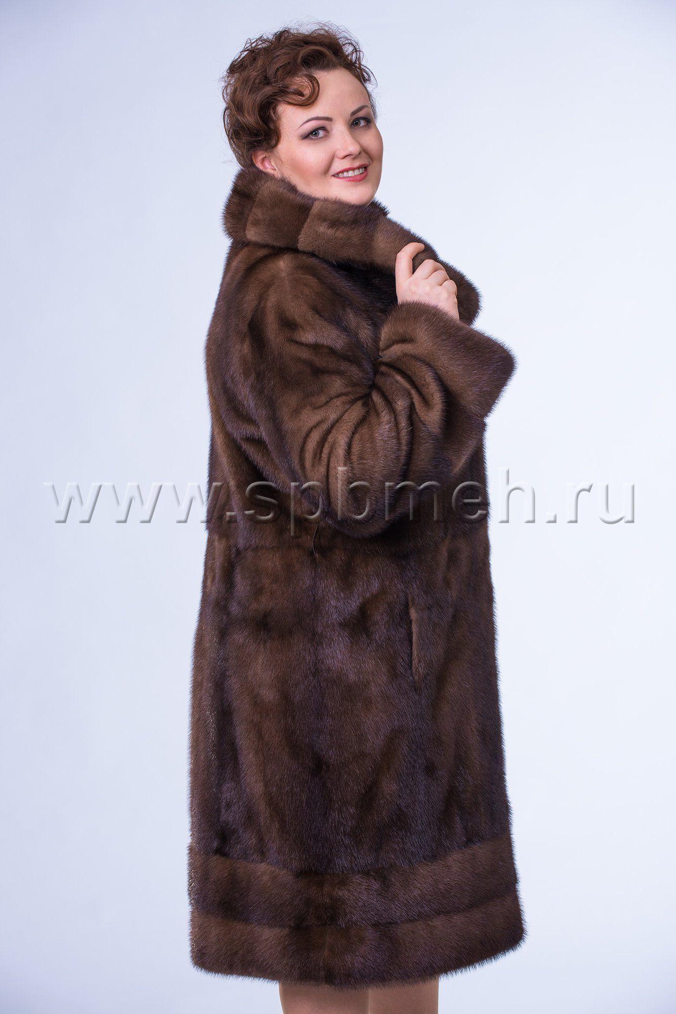Норковая шуба  с капюшоном фото
