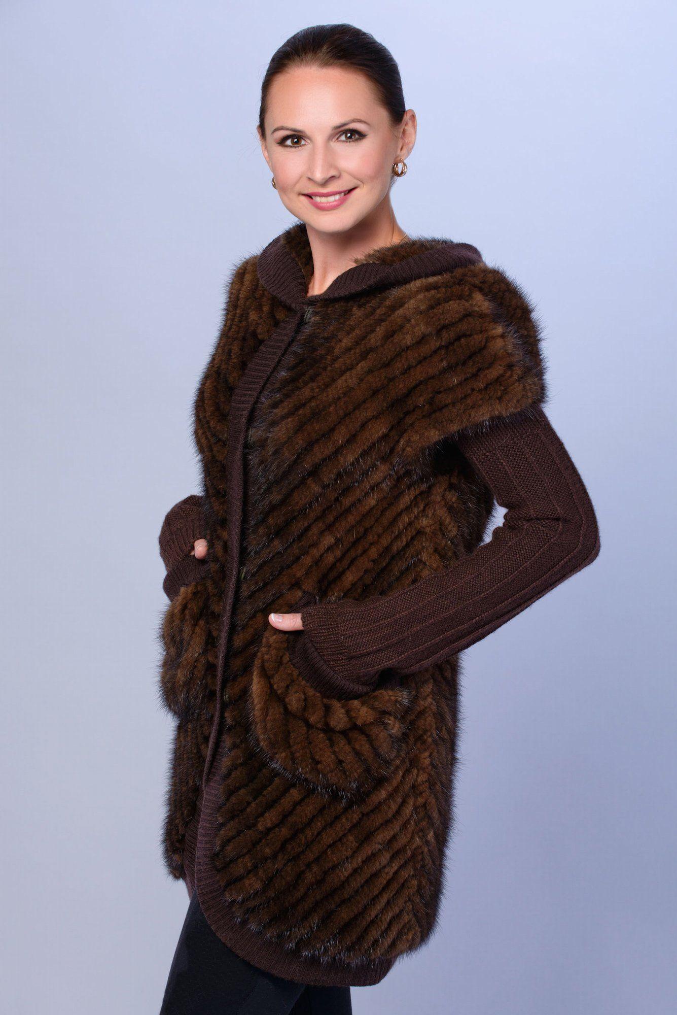 Вязаный жилет из  норки фото