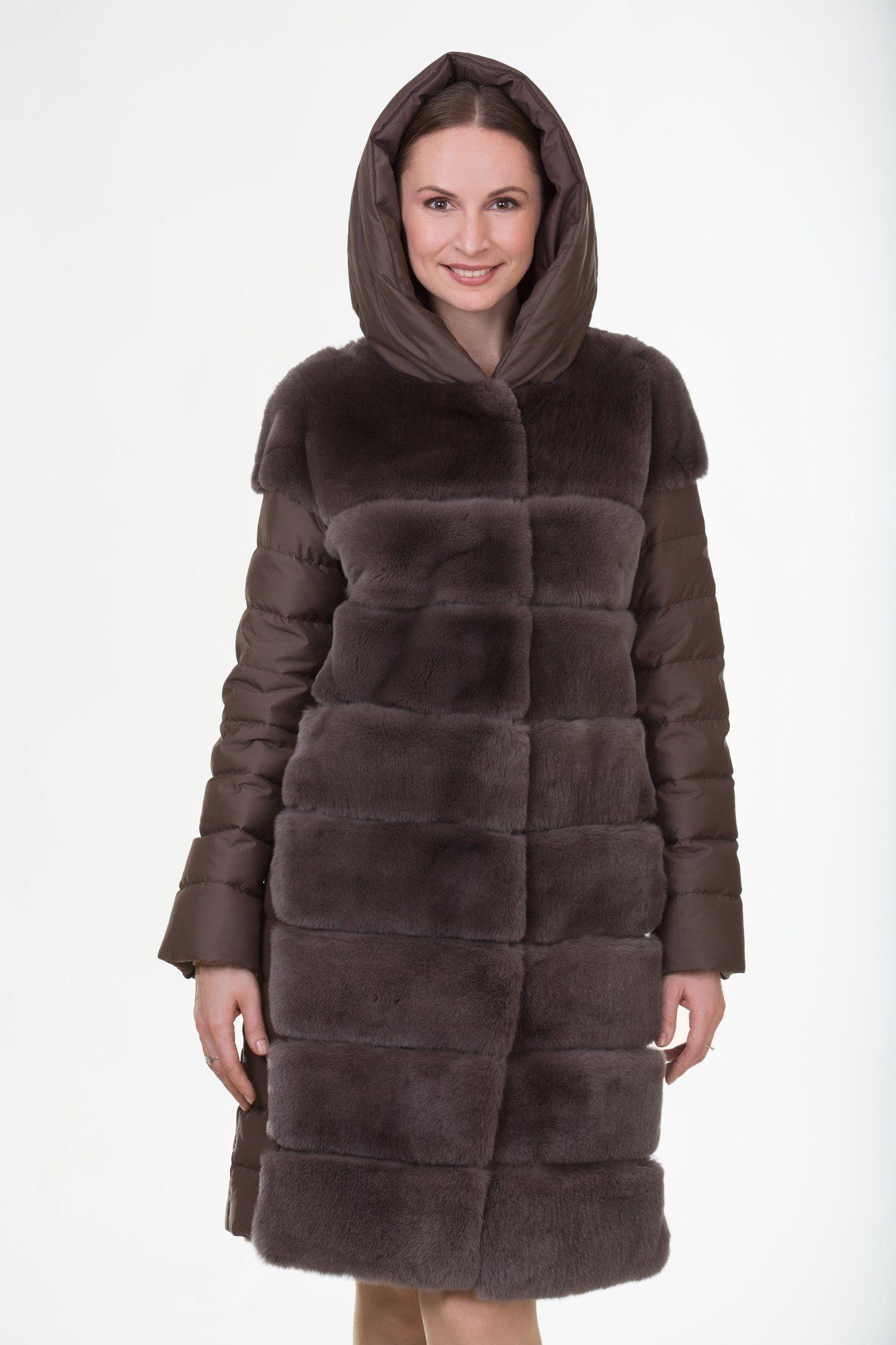 Куртка из кролика с отделкой из ткани фото