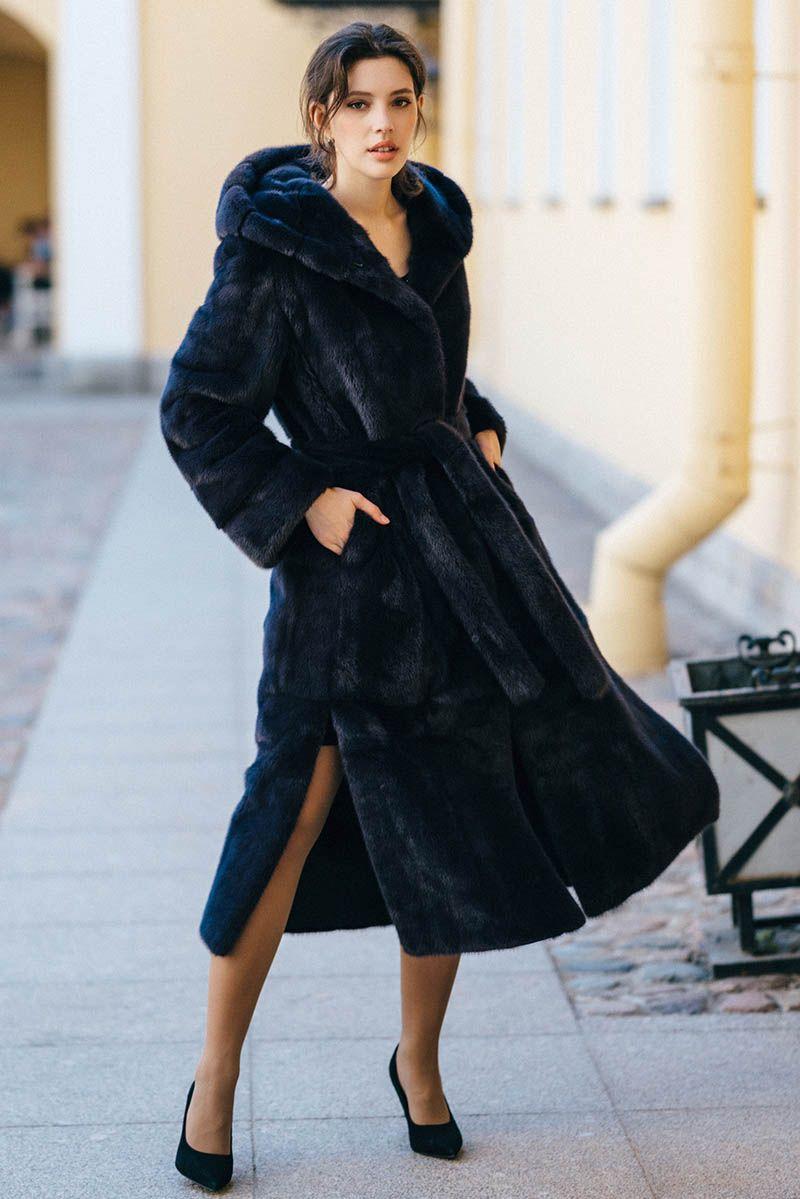 Норковая шуба с капюшоном фото