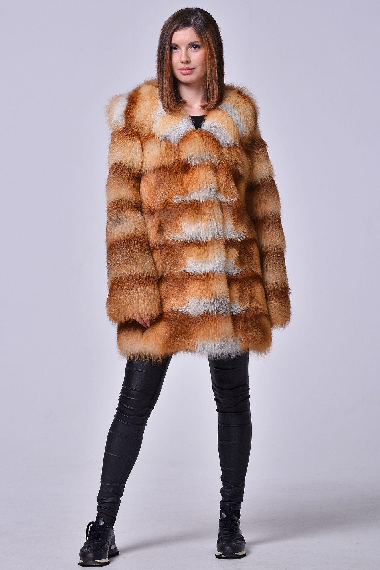 Куртка из лисы с капюшоном фото