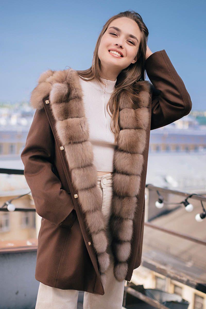 Парка кашемировая с куницей фото