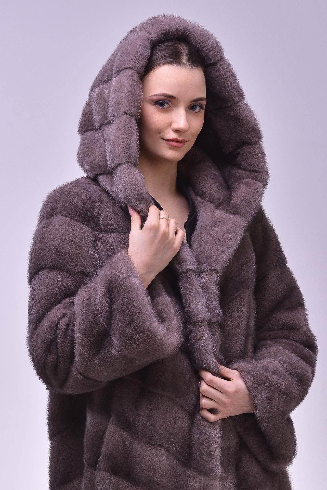 Норковая шуба с капюшоном фото