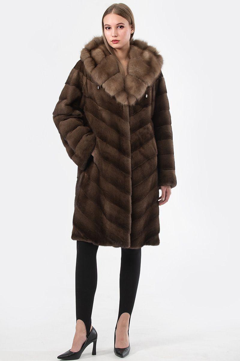 Норковая шуба с капюшоном из куницы фото