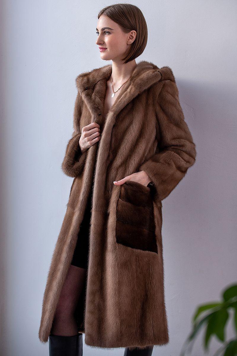 Норковая шуба с капюшоном фото