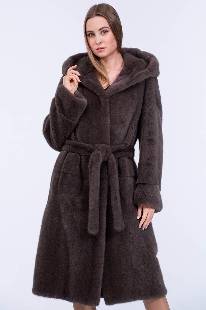 Норковая шуба с капюшоном фото