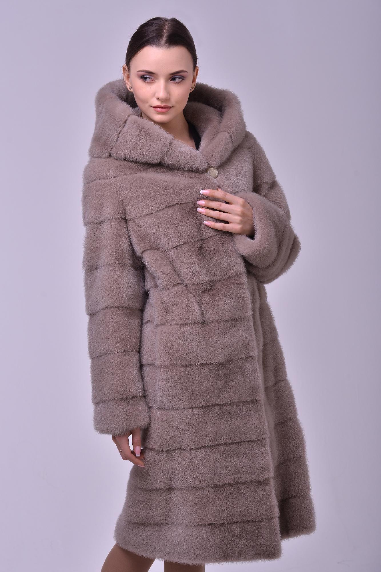 Норковая шуба с капюшоном фото