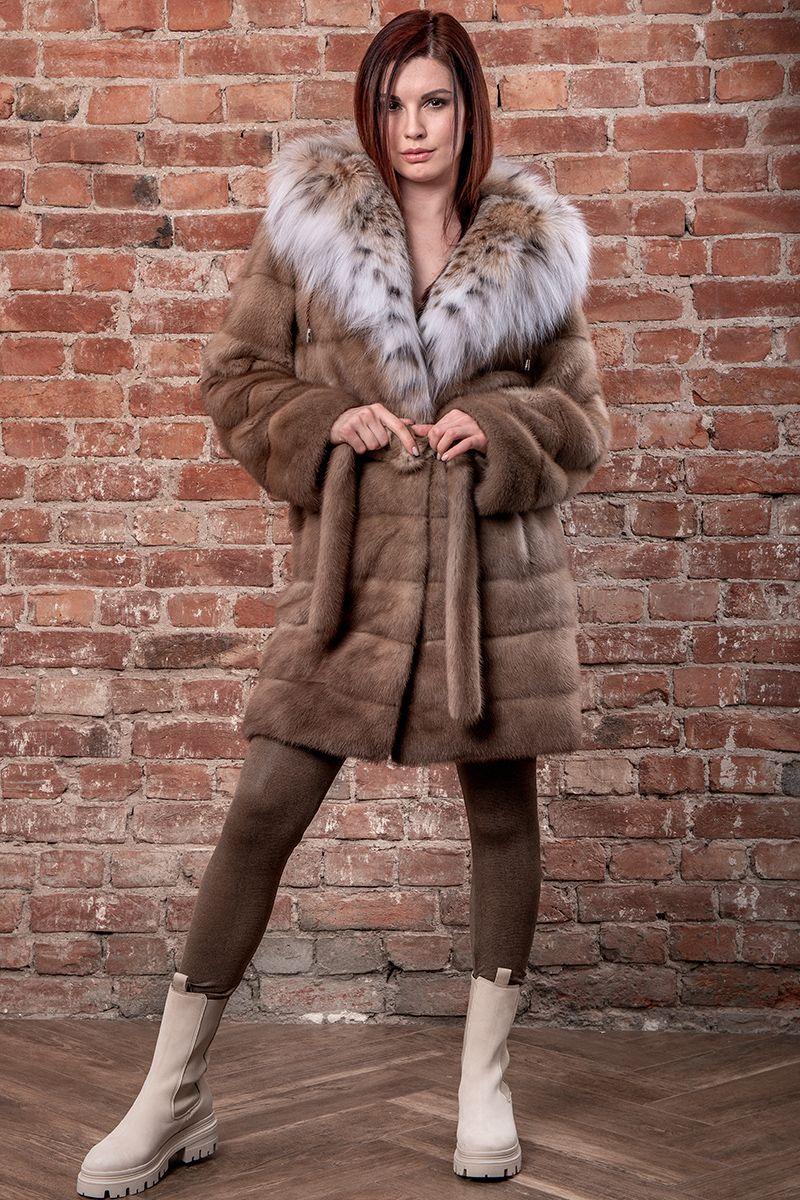 Шуба из норки с рысью фото