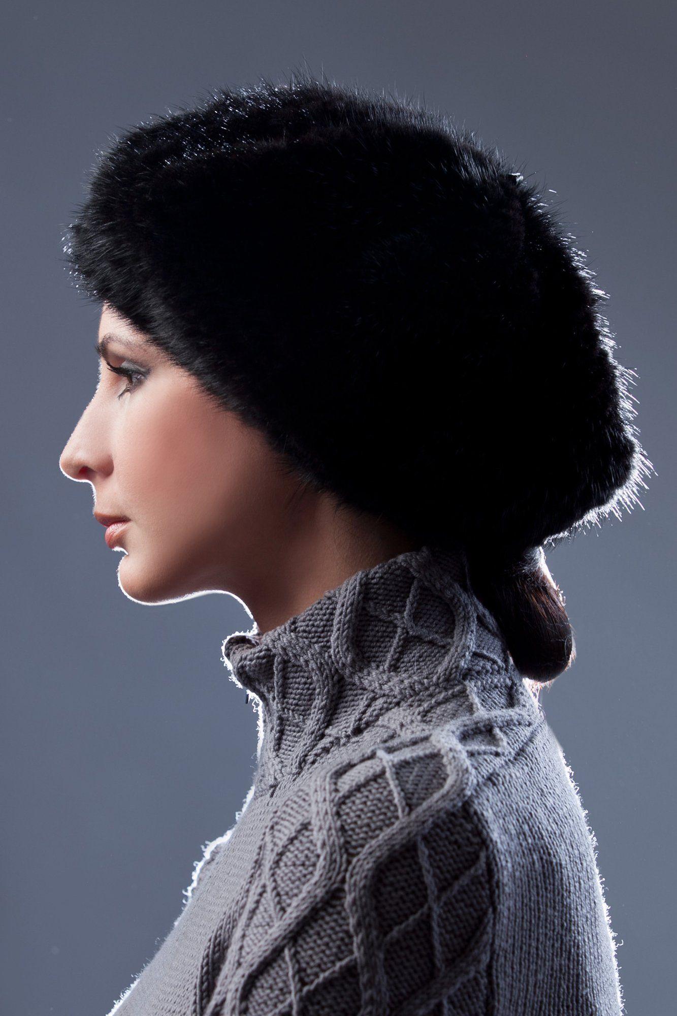 Головной убор вязаный из норки фото