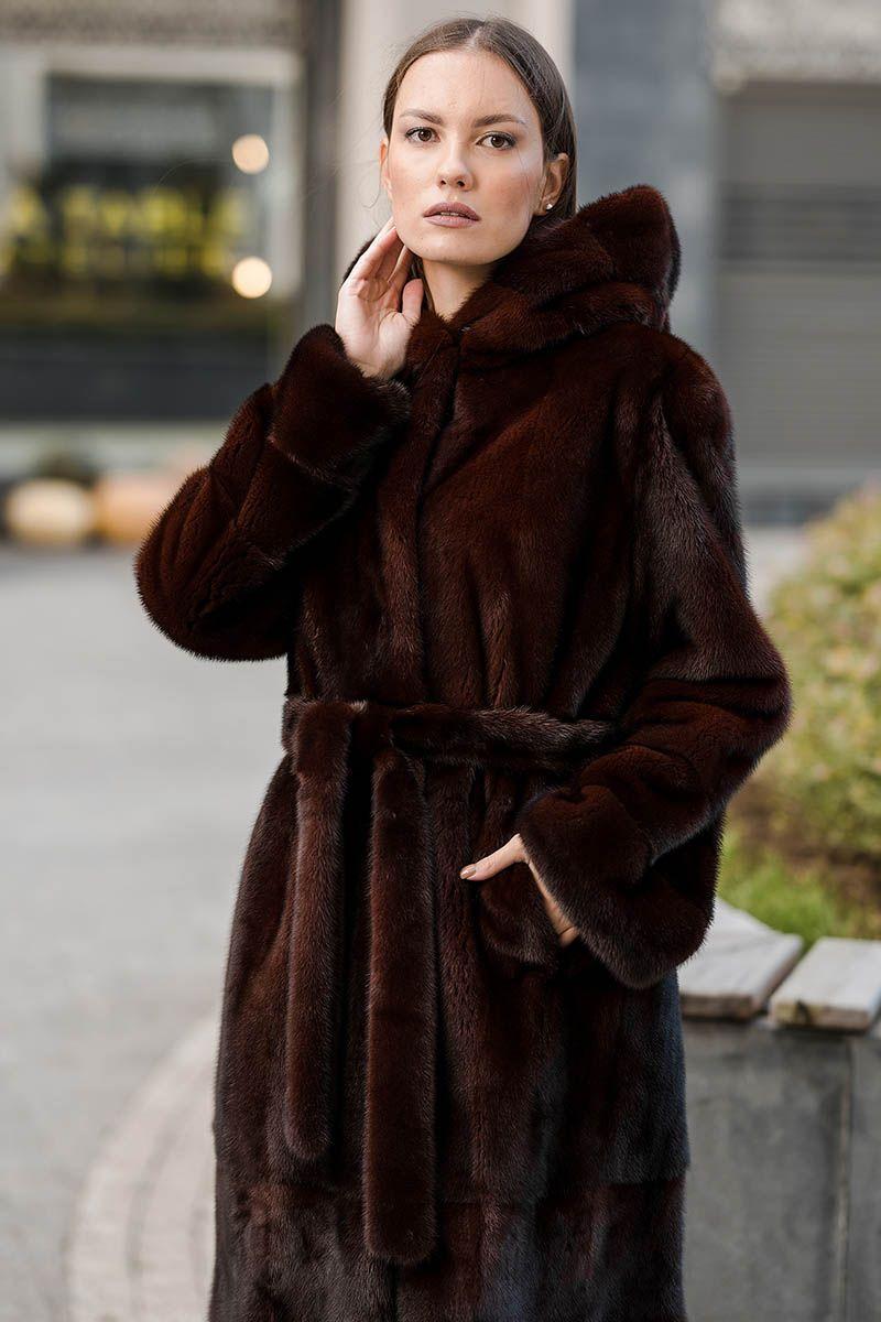 Норковая шуба с капюшоном фото