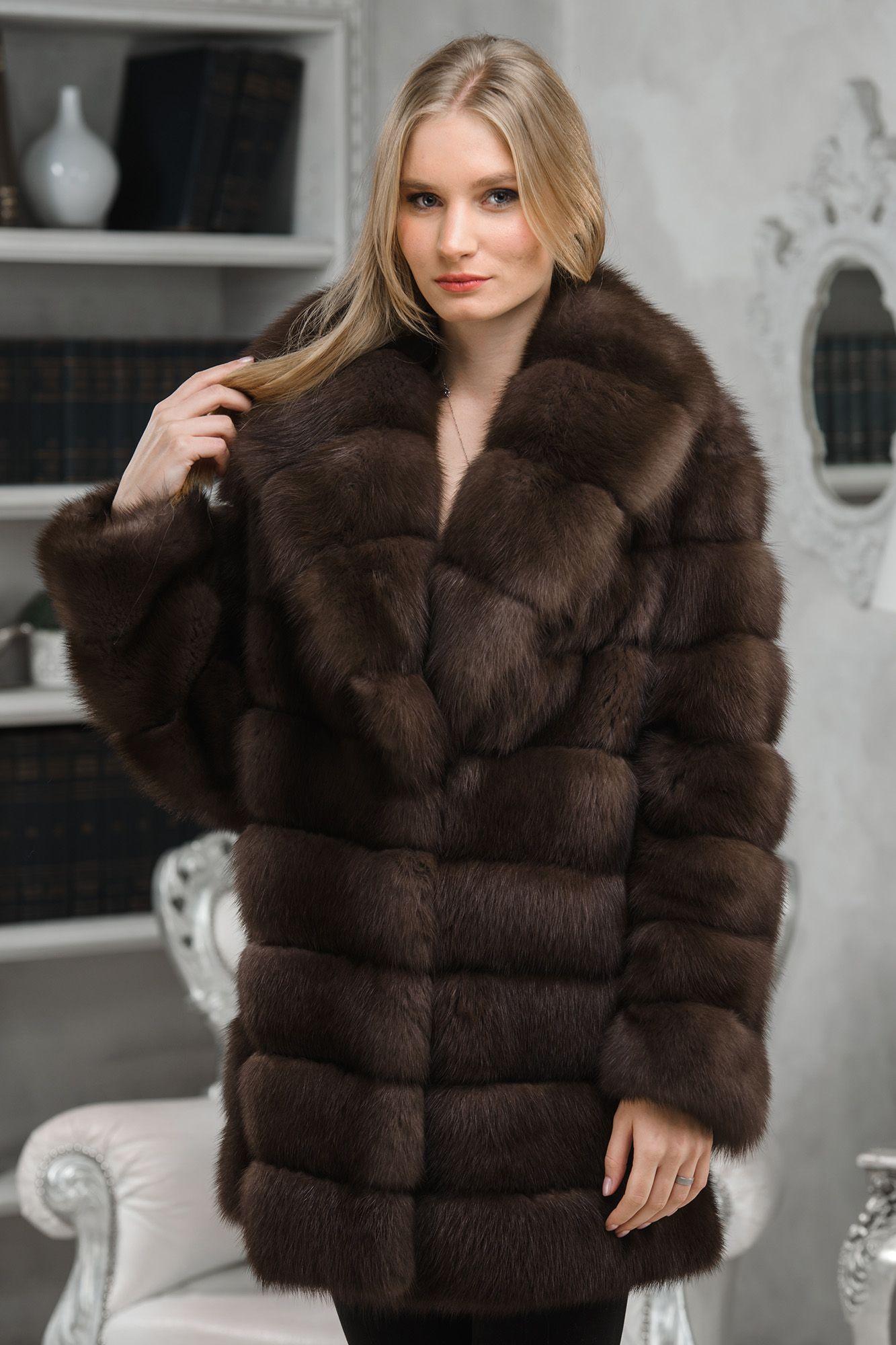 Куртка из куницы с воротником шаль фото