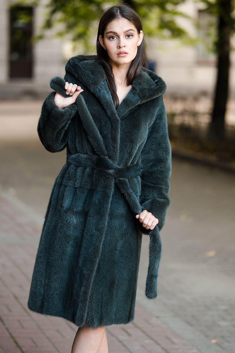 Норковая шуба с капюшоном фото