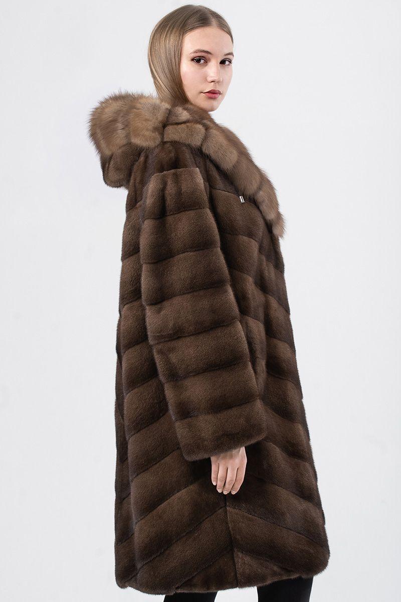 Норковая шуба с капюшоном из куницы фото