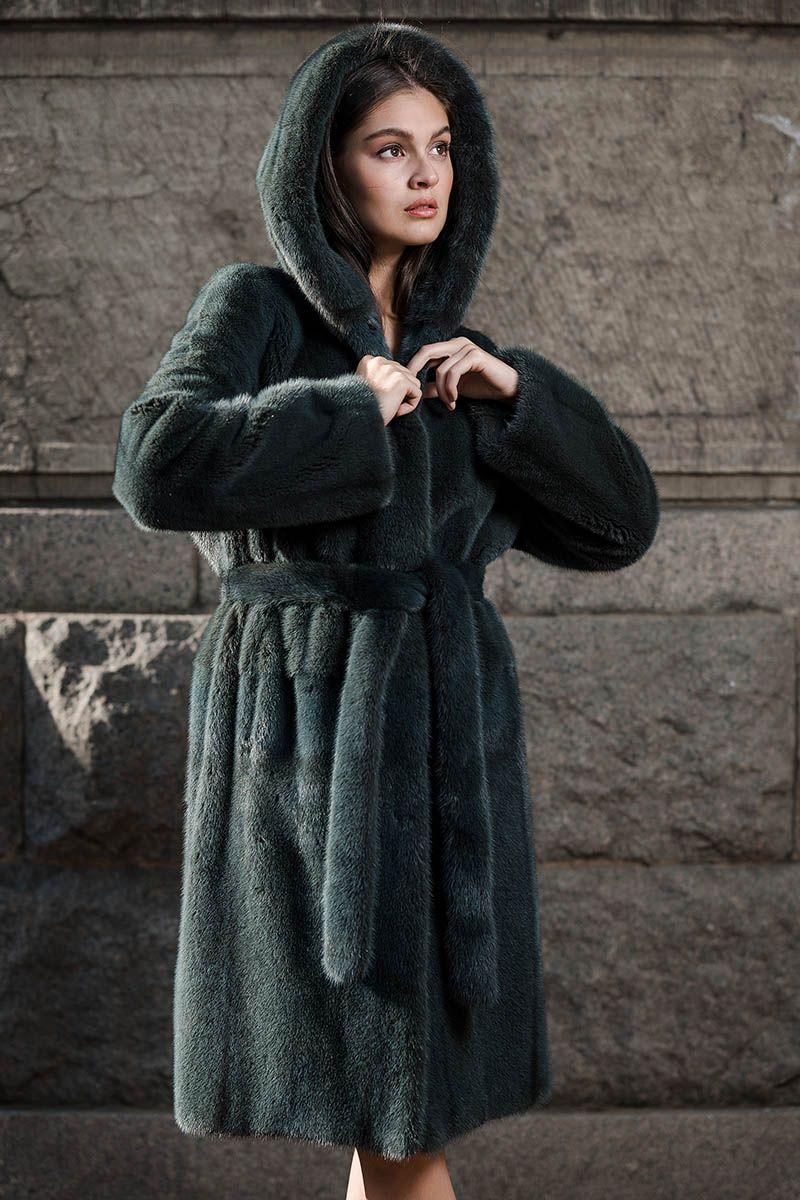 Норковая шуба с капюшоном фото