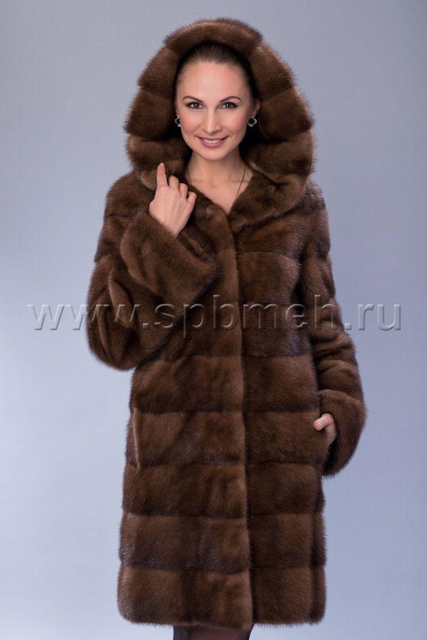 Норковая шуба с капюшоном фото