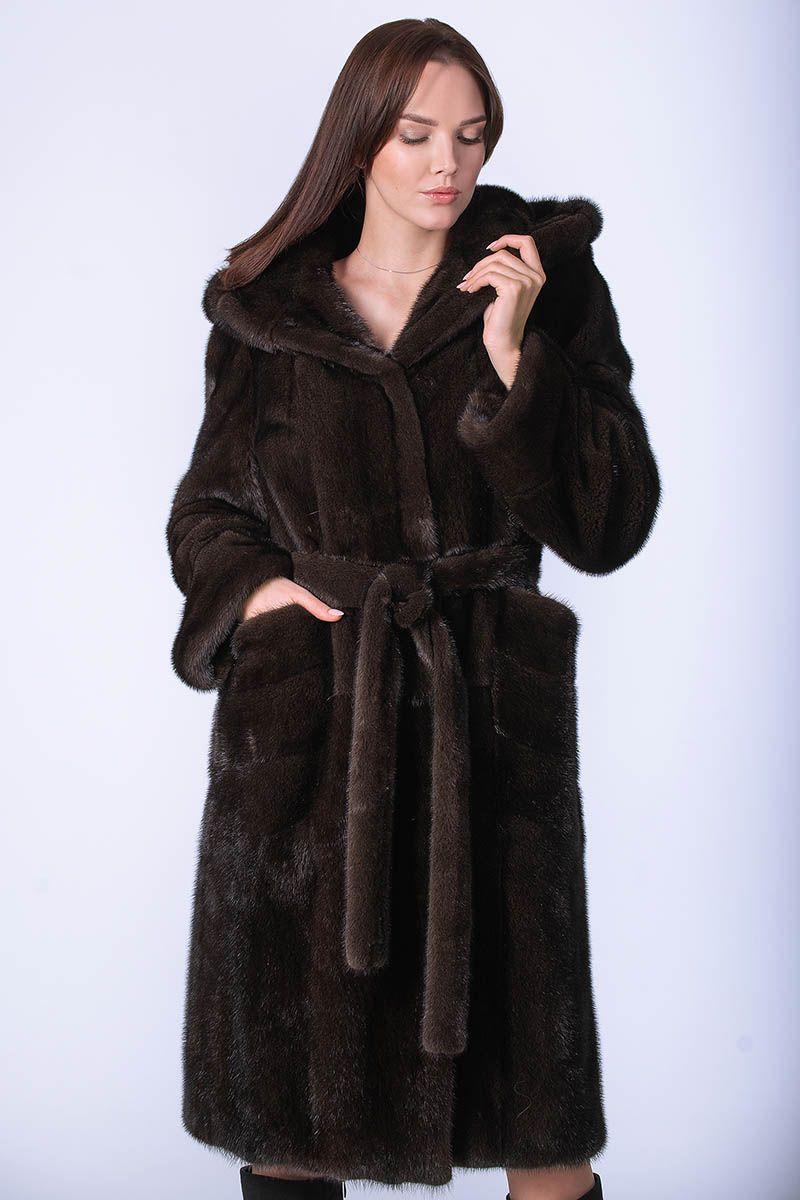 Норковая шуба с капюшоном фото