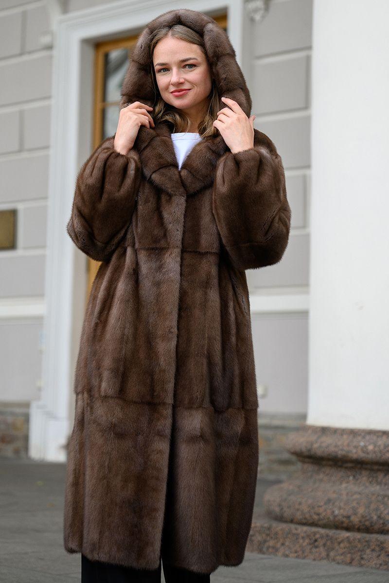 Шуба из норки с капюшоном фото