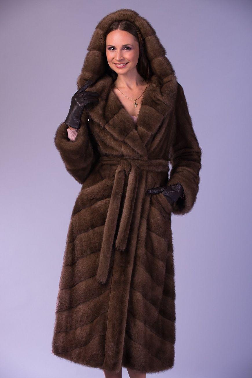 Шуба из норки с капюшоном фото