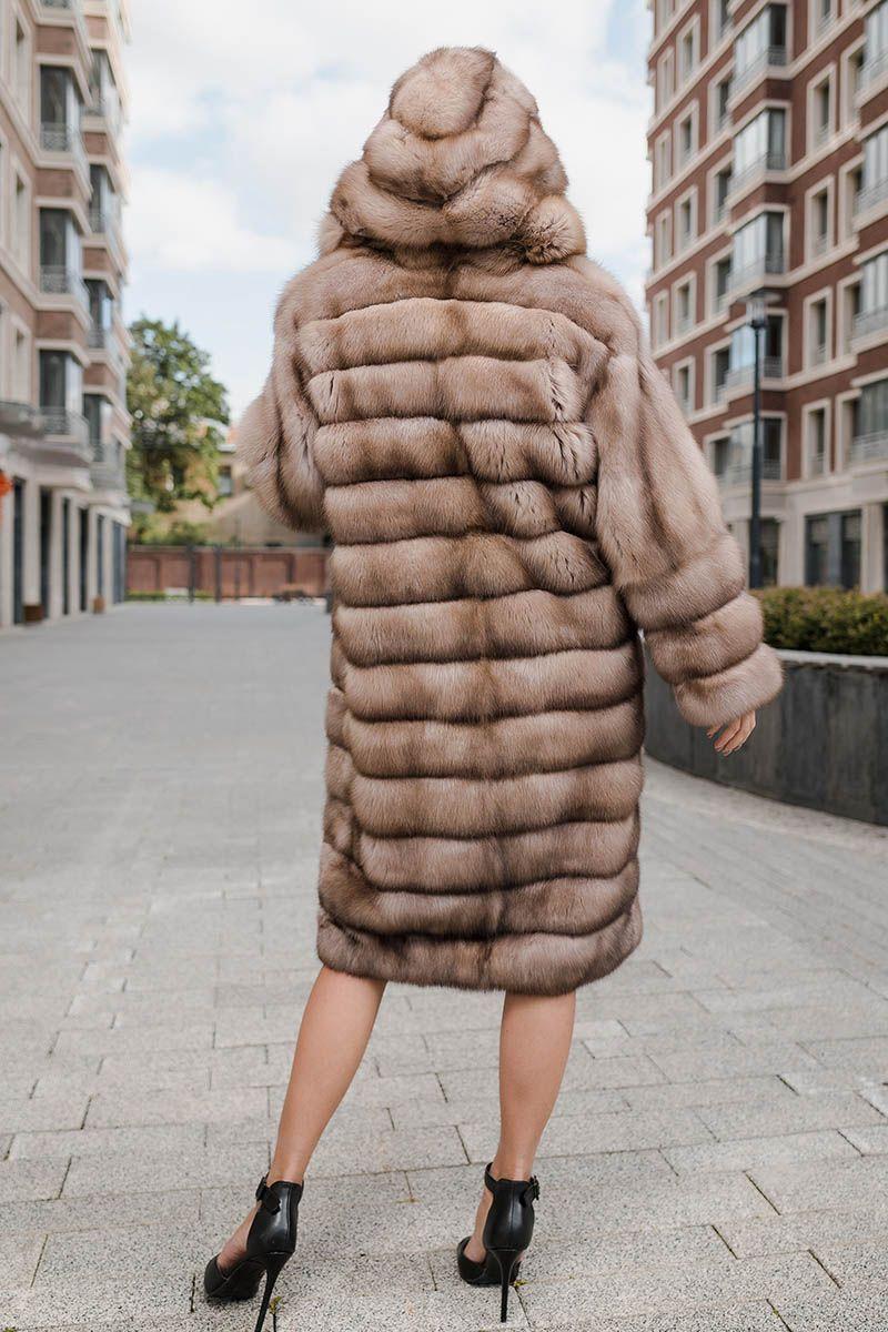 Шуба из баргузинского соболя с капюшоном фото