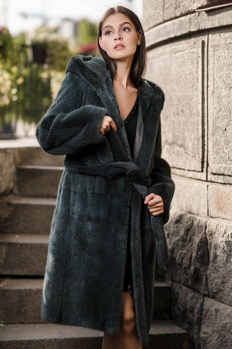 Норковая шуба с капюшоном фото