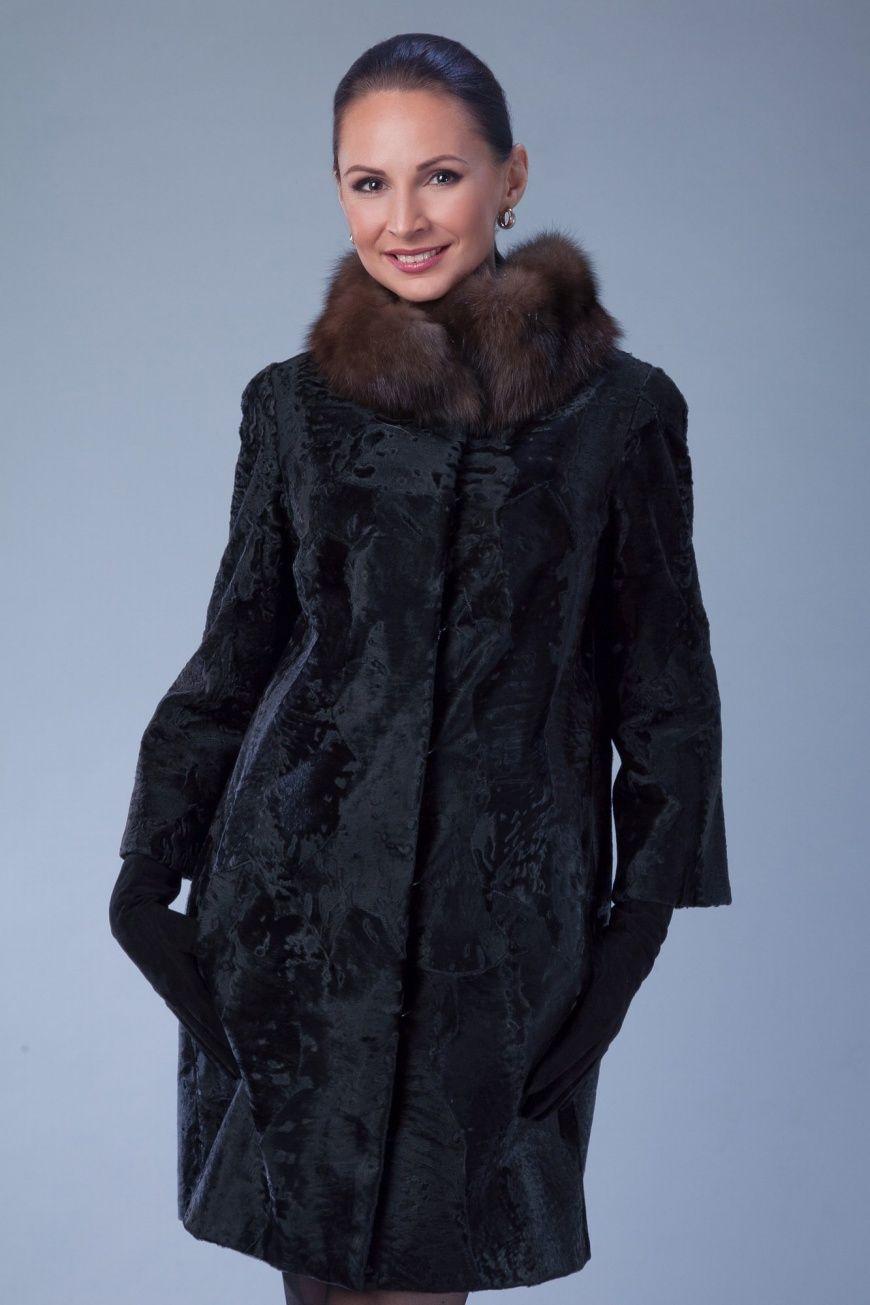 Шуба из каракульчи с отд. из баргузинского соболя фото
