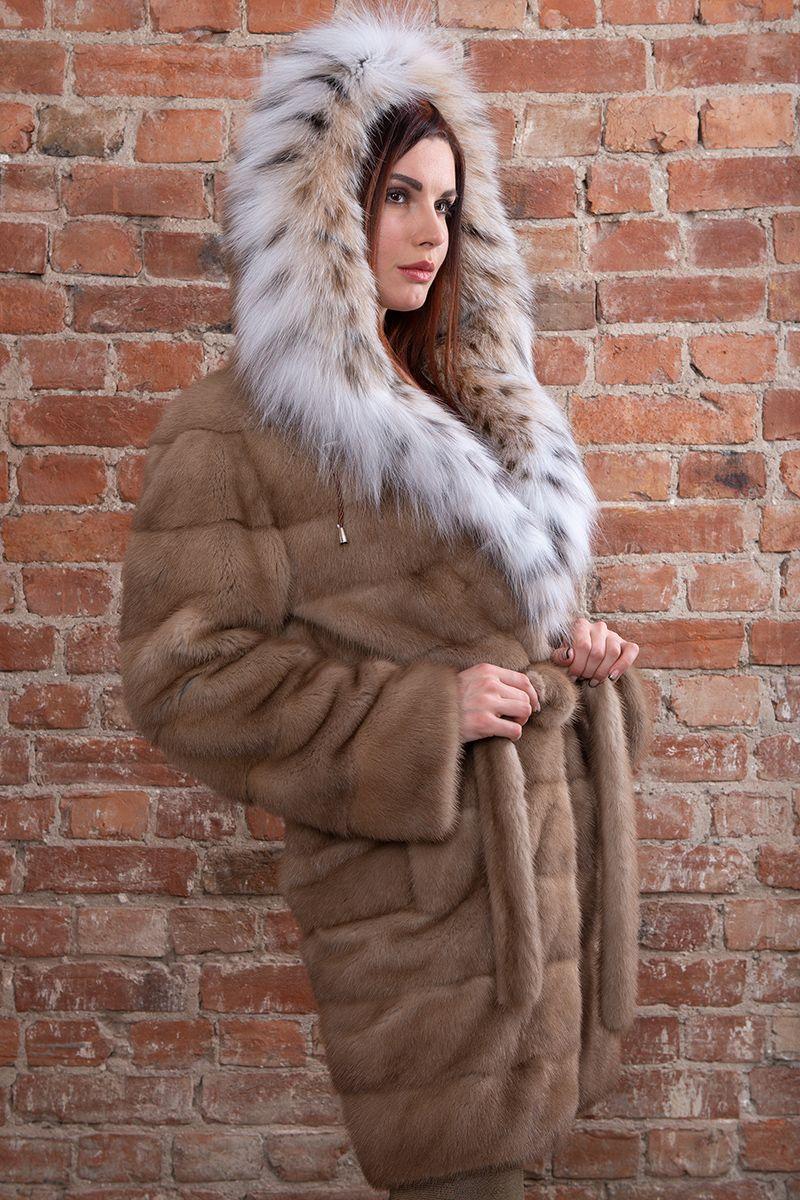 Шуба из норки с рысью фото