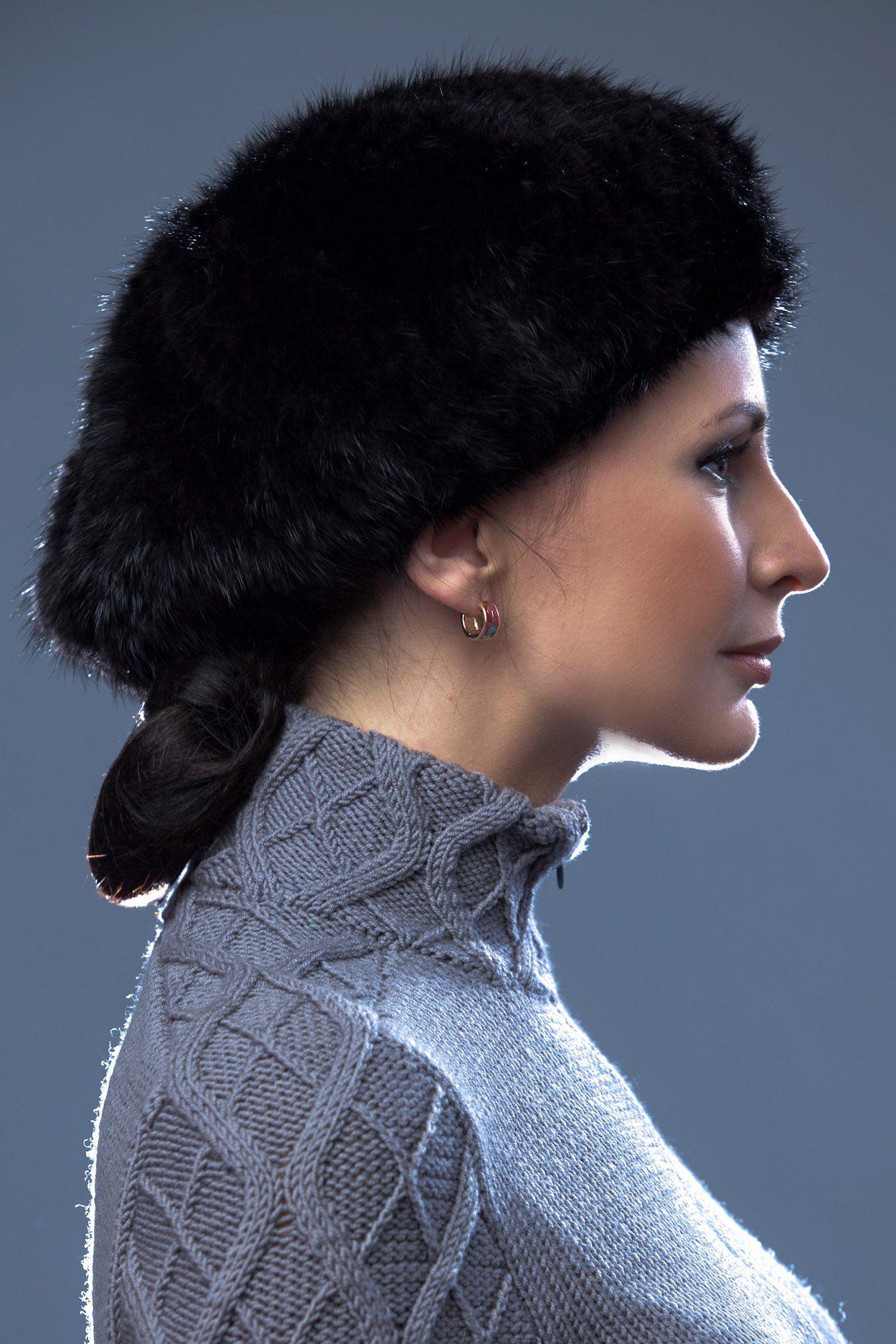 Головной убор вязаный из норки фото