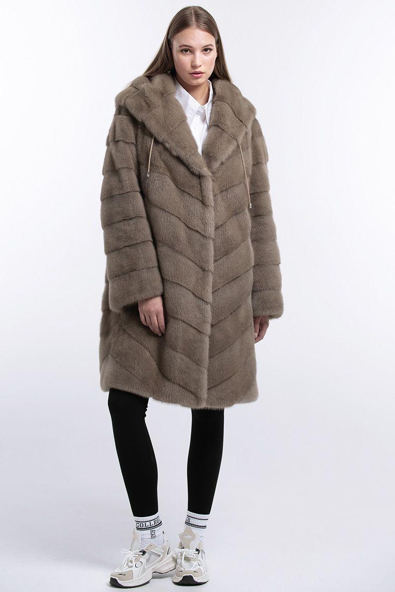 Норковая шуба с капюшоном фото