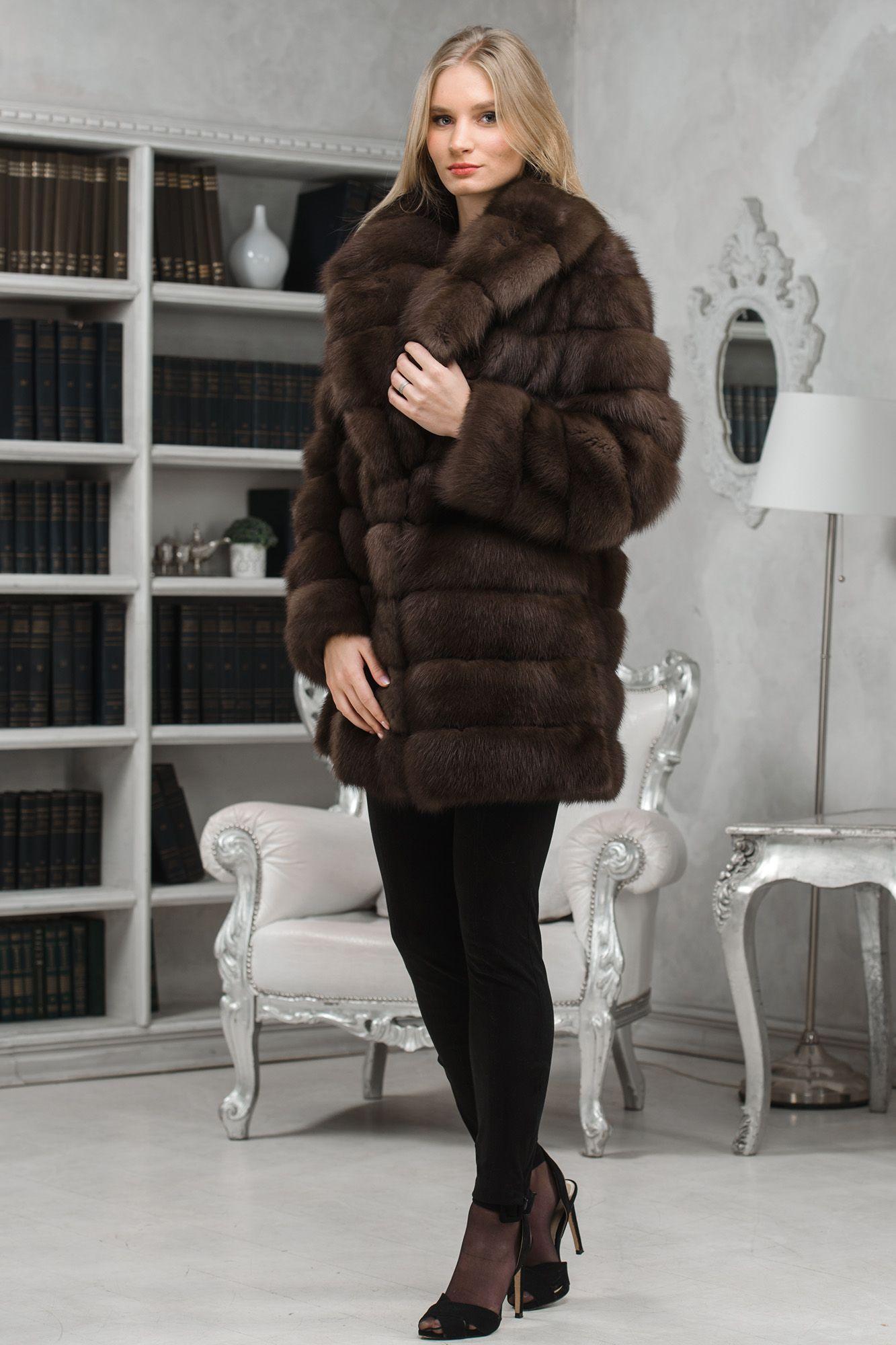 Куртка из куницы с воротником шаль фото