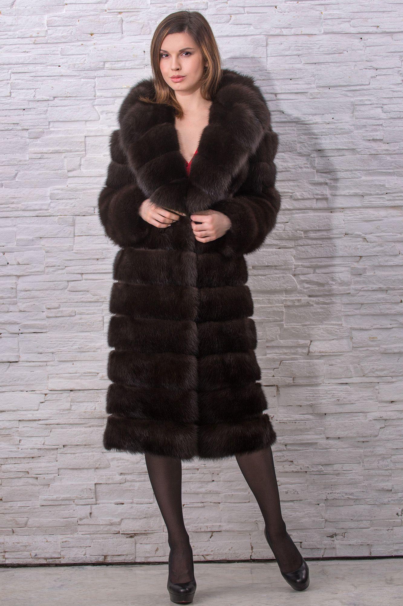 Пальто женское из меха куницы с капюшоном фото