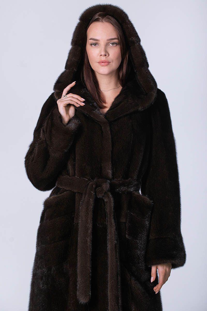 Норковая шуба с капюшоном фото