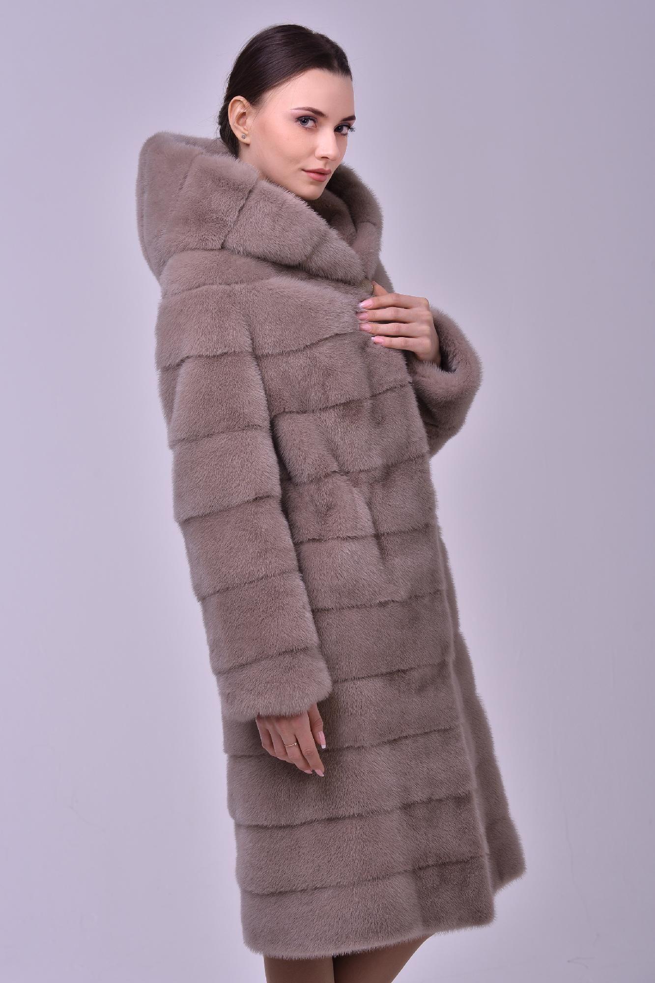 Норковая шуба с капюшоном фото