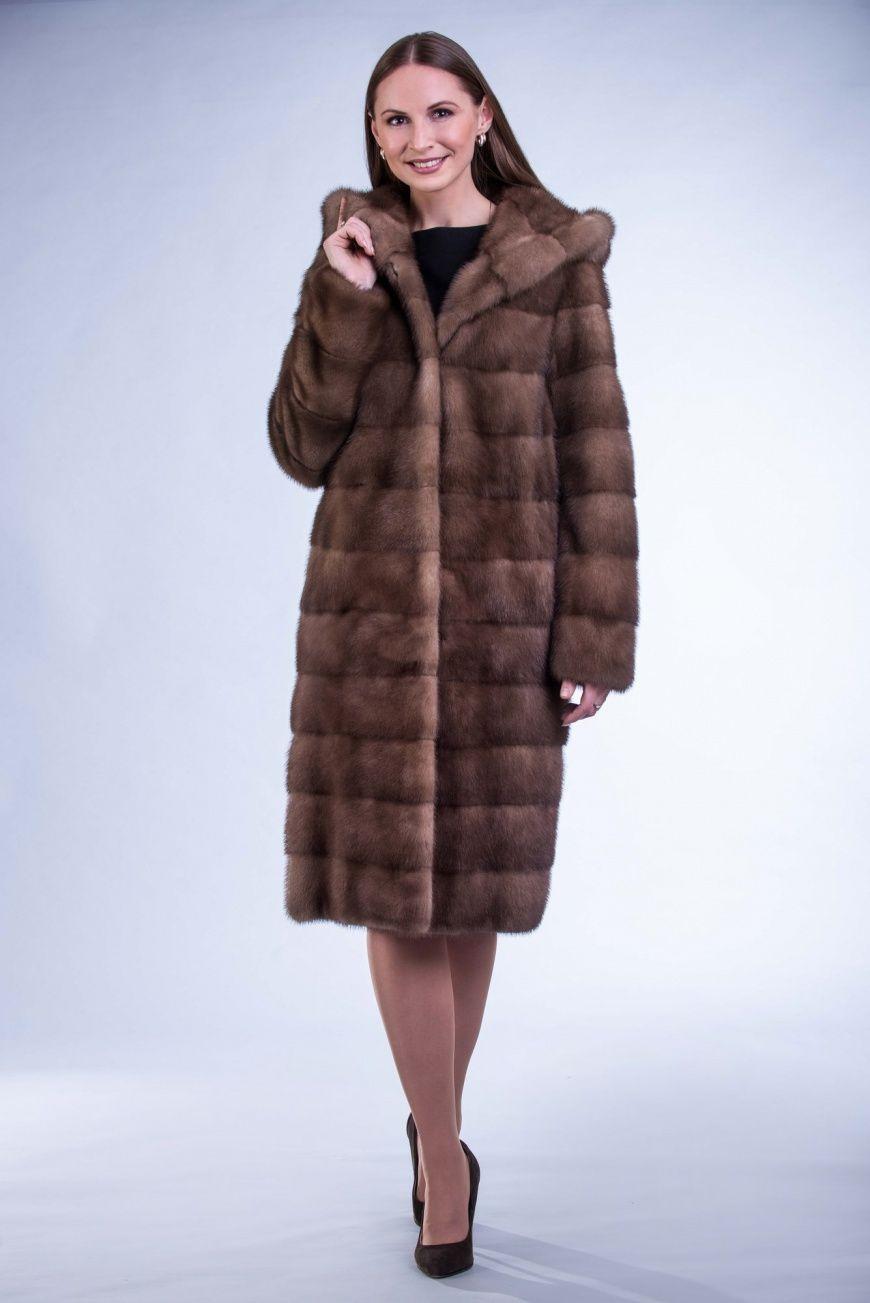 Норковая шуба с капюшоном фото