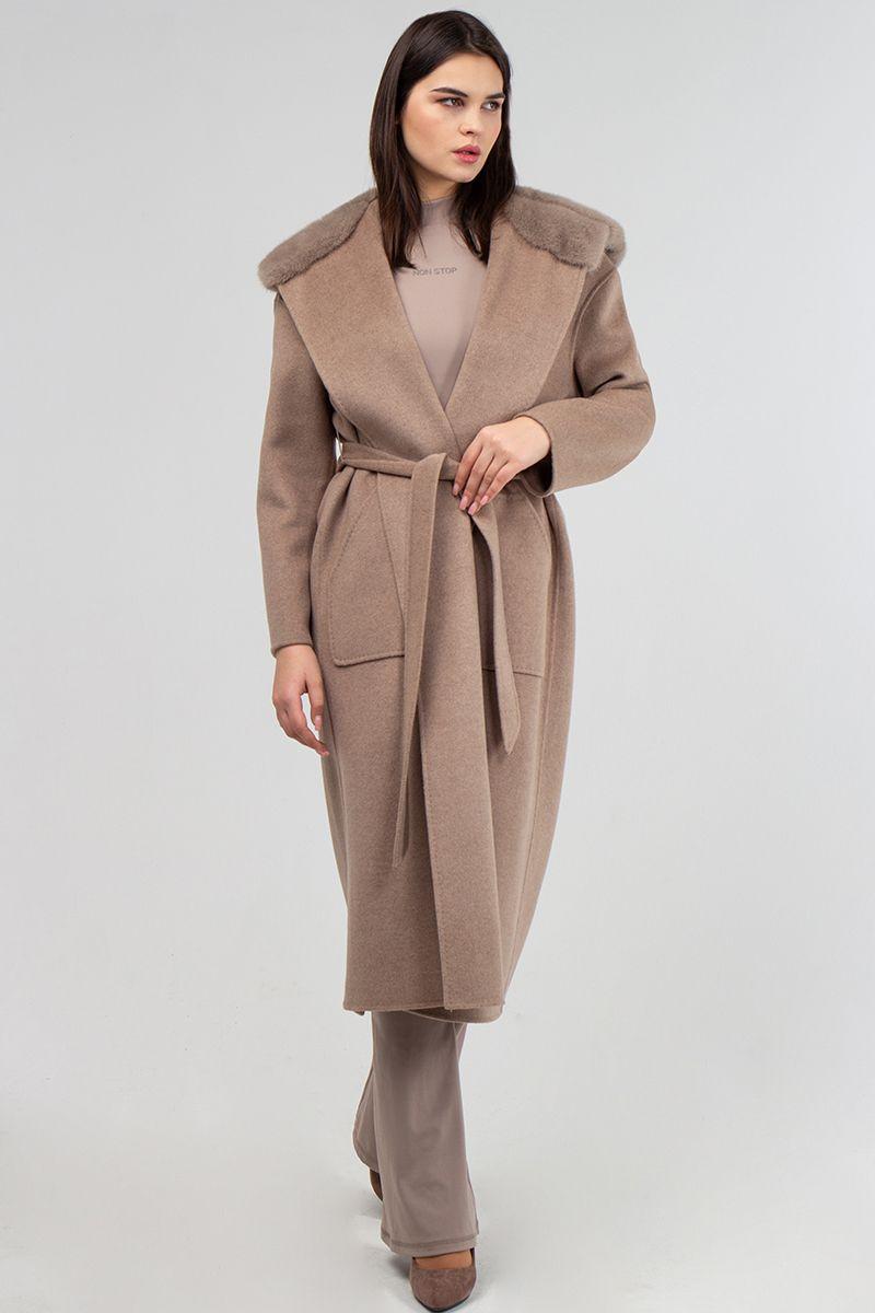 Кашемировое пальто с отделкой из норки фото