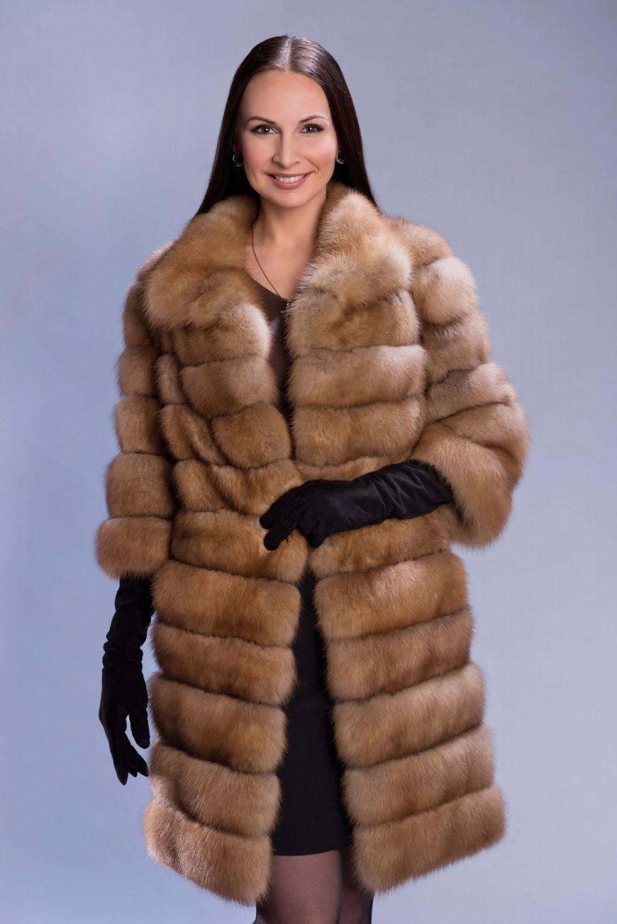 Шуба из куницы с рукавом 3/4 фото
