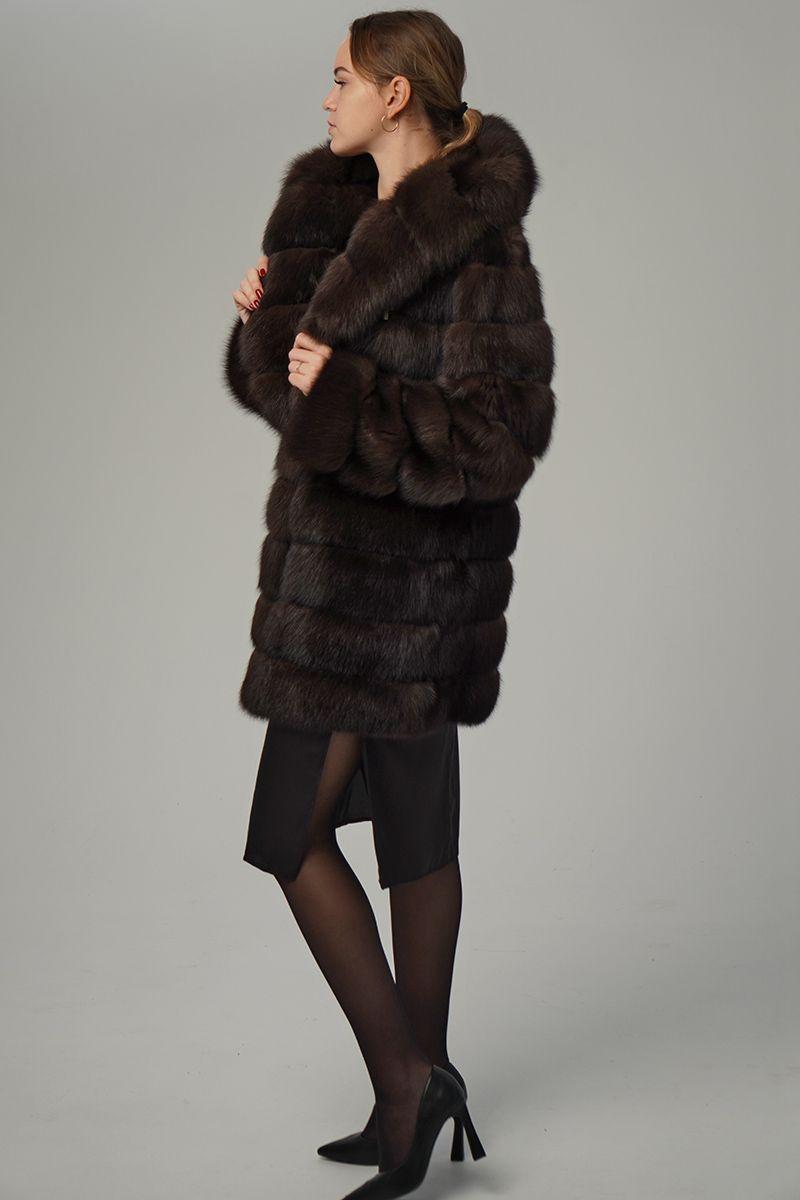 Шуба из куницы с капюшоном фото