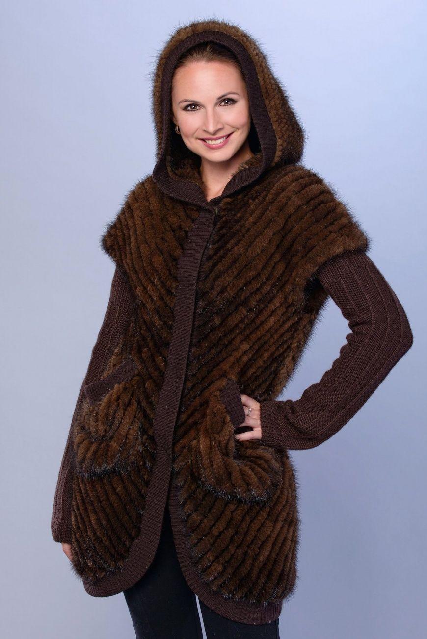 Вязаный жилет из норки фото