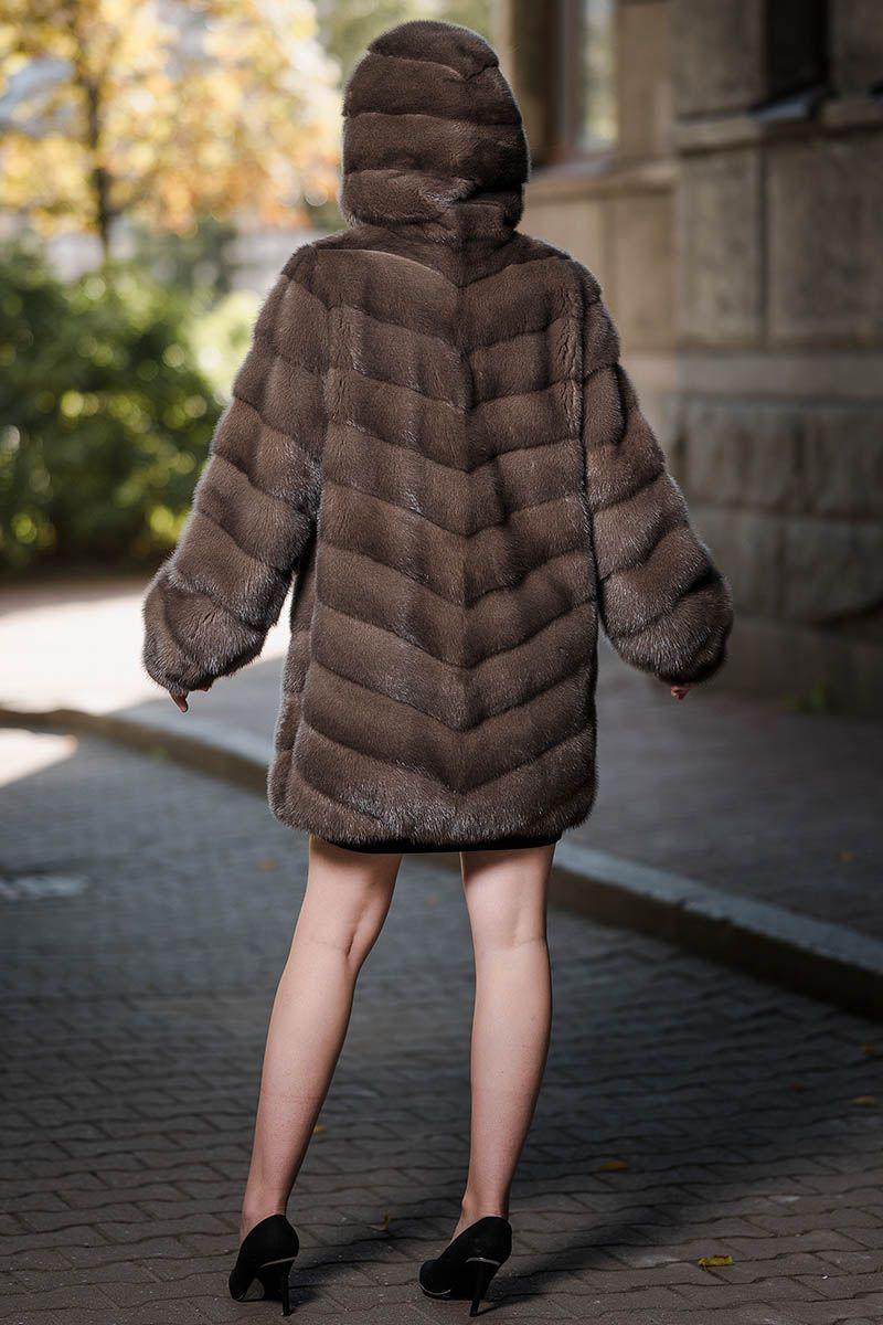 Норковая шуба с капюшоном фото