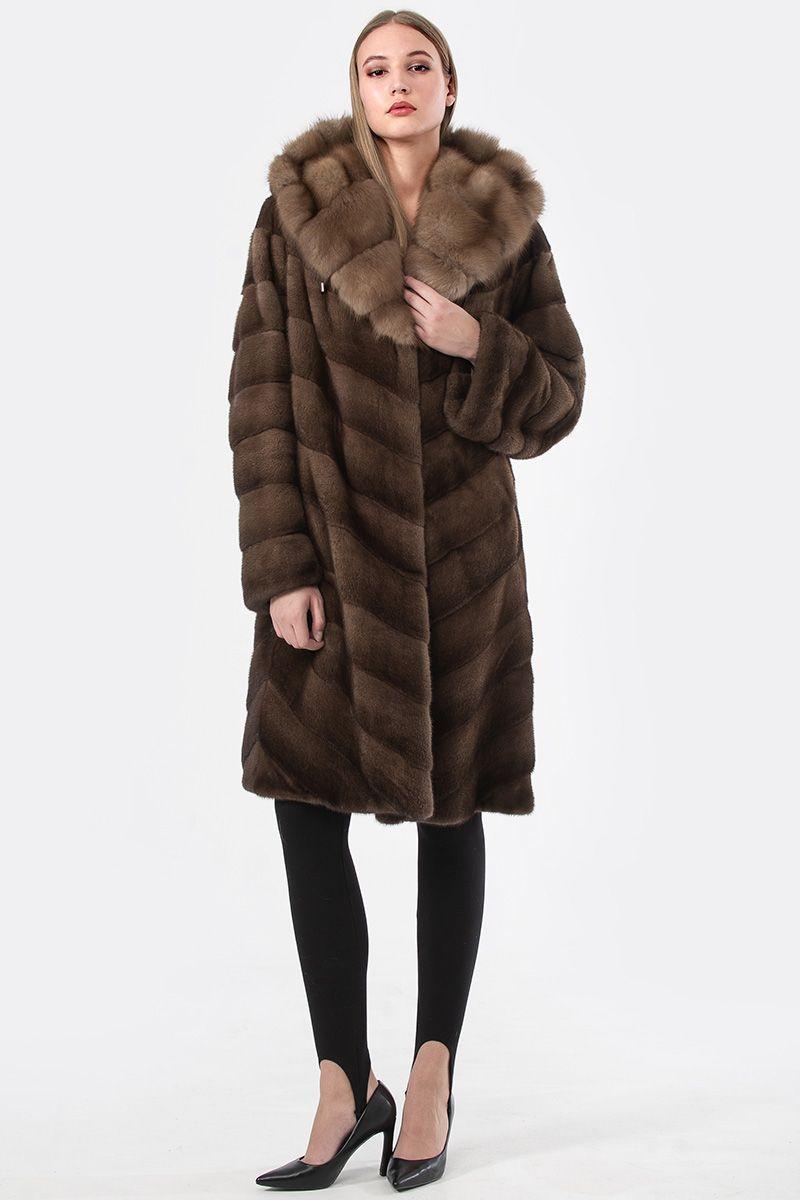 Норковая шуба с капюшоном из куницы фото