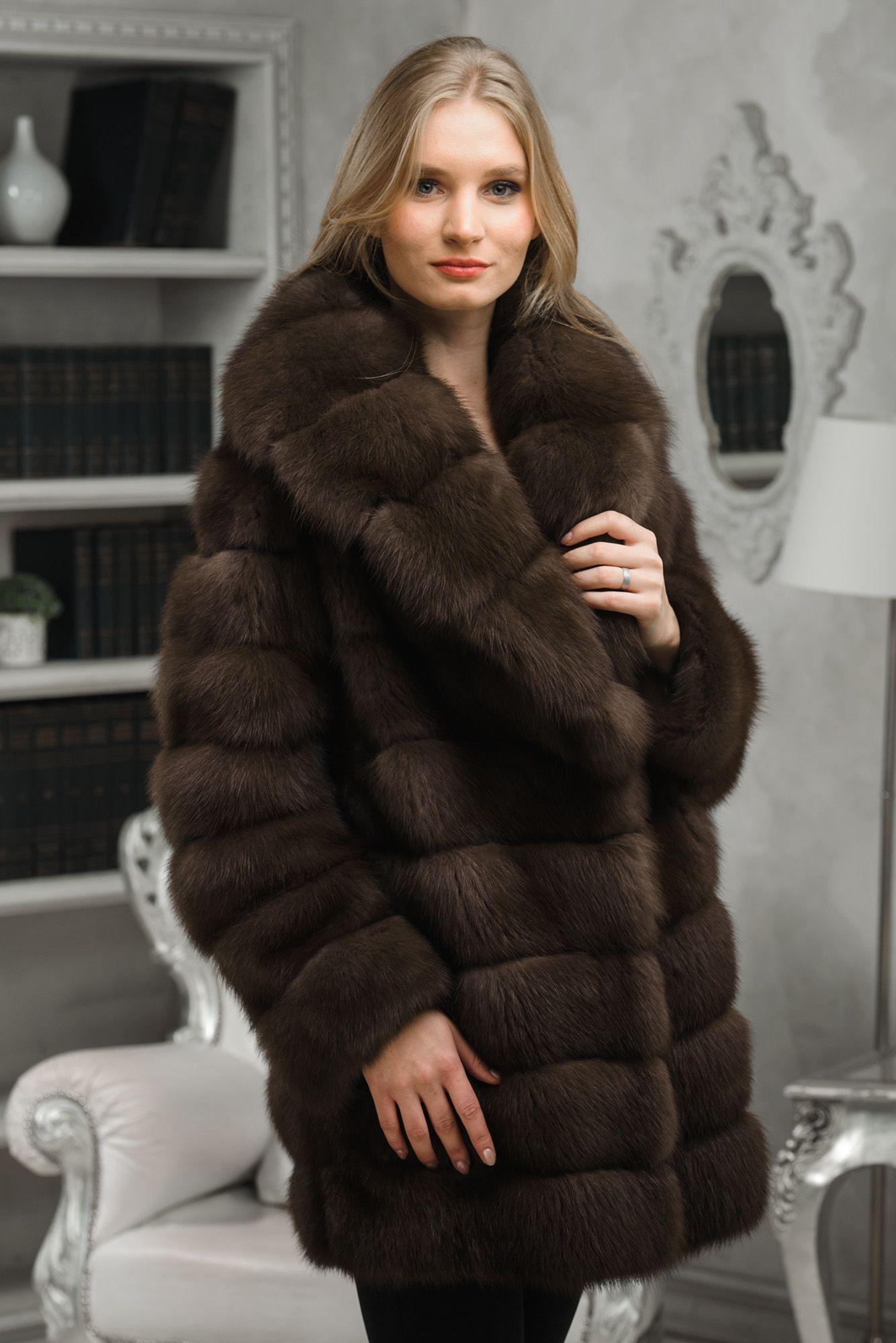 Куртка из куницы с воротником шаль фото